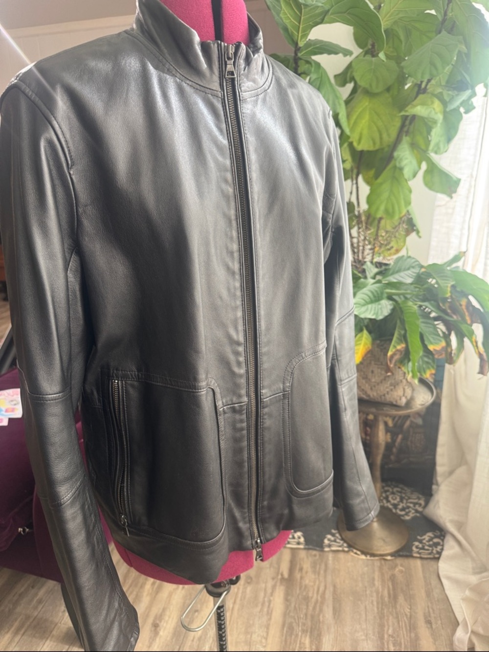 Vince Black Lamb Leather Jacket Mens Large Minimal Zip